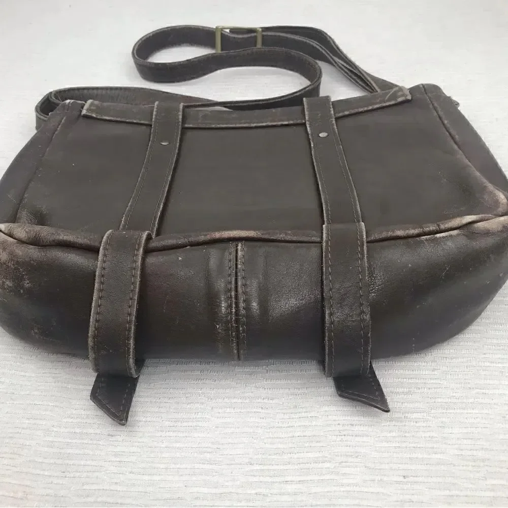 100% All Leather Hand Crafted Made in USA Brown Leather Satchel Bag